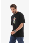 Erkek Baskılı T-Shirt Kısa Kol Bisiklet Yaka Regular Fit Rahat Kalıp Tişört -  Siyah