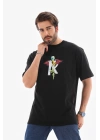 Erkek Baskılı T-Shirt Kısa Kol Bisiklet Yaka Regular Fit Rahat Kalıp Tişört -  Siyah
