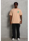 Erkek Baskılı T-Shirt Kısa Kol Bisiklet Yaka Regular Fit Tişört - Bej