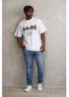 Erkek Baskılı T-Shirt Kısa Kol Bisiklet Yaka Regular Fit Tişört - Beyaz