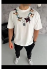 Erkek Baskılı T-Shirt Kısa Kol Bisiklet Yaka Regular Fit Tişört - Beyaz