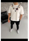 Erkek Baskılı T-Shirt Kısa Kol Bisiklet Yaka Regular Fit Tişört - Beyaz