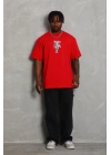 Erkek Baskılı T-Shirt Kısa Kol Bisiklet Yaka Regular Fit Tişört - Kırmızı