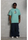 Erkek Baskılı T-Shirt Kısa Kol Bisiklet Yaka Regular Fit Tişört - Mint Yeşili