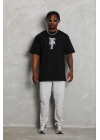 Erkek Baskılı T-Shirt Kısa Kol Bisiklet Yaka Regular Fit Tişört - Siyah