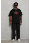 Erkek Baskılı T-Shirt Kısa Kol Bisiklet Yaka Regular Fit Tişört - Siyah