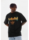 Erkek Baskılı T-Shirt Kısa Kol Bisiklet Yaka Regular Fit Tişört - Siyah