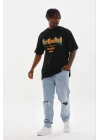 Erkek Baskılı T-Shirt Kısa Kol Bisiklet Yaka Regular Fit Tişört - Siyah