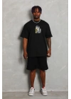 Erkek Baskılı T-Shirt Kısa Kol Bisiklet Yaka Regular Fit Tişört - Siyah