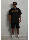 Erkek Baskılı T-Shirt Kısa Kol Bisiklet Yaka Regular Fit Tişört - Siyah