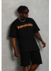 Erkek Baskılı T-Shirt Kısa Kol Bisiklet Yaka Regular Fit Tişört - Siyah