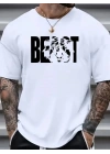 Erkek Baskılı Tişört Kısa Kol Bisiklet Yaka Oversize T-Shirt - Beyaz