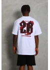 Erkek Baskılı Tişört Kısa Kol Bisiklet Yaka Oversize T-Shirt - Beyaz
