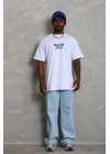 Erkek Baskılı Tişört Kısa Kol Bisiklet Yaka Oversize T-Shirt - Beyaz