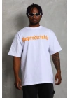 Erkek Baskılı Tişört Kısa Kol Bisiklet Yaka Oversize T-Shirt - Beyaz