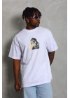 Erkek Baskılı Tişört Kısa Kol Bisiklet Yaka Oversize T-Shirt - Beyaz