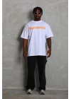 Erkek Baskılı Tişört Kısa Kol Bisiklet Yaka Oversize T-Shirt - Beyaz