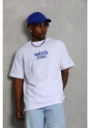 Erkek Baskılı Tişört Kısa Kol Bisiklet Yaka Oversize T-Shirt - Beyaz