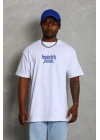 Erkek Baskılı Tişört Kısa Kol Bisiklet Yaka Oversize T-Shirt - Beyaz