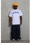 Erkek Baskılı Tişört Kısa Kol Bisiklet Yaka Oversize T-Shirt - Beyaz