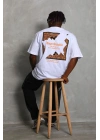 Erkek Baskılı Tişört Kısa Kol Bisiklet Yaka Oversize T-Shirt - Beyaz