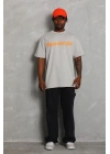 Erkek Baskılı Tişört Kısa Kol Bisiklet Yaka Oversize T-Shirt - Gri