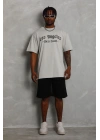 Erkek Baskılı Tişört Kısa Kol Bisiklet Yaka Oversize T-Shirt - Gri
