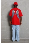 Erkek Baskılı Tişört Kısa Kol Bisiklet Yaka Oversize T-Shirt - Kırmızı