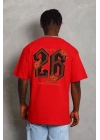Erkek Baskılı Tişört Kısa Kol Bisiklet Yaka Oversize T-Shirt - Kırmızı