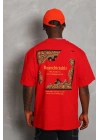 Erkek Baskılı Tişört Kısa Kol Bisiklet Yaka Oversize T-Shirt - Kırmızı