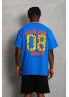 Erkek Baskılı Tişört Kısa Kol Bisiklet Yaka Oversize T-Shirt - Mavi