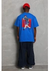 Erkek Baskılı Tişört Kısa Kol Bisiklet Yaka Oversize T-Shirt - Mavi