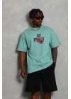 Erkek Baskılı Tişört Kısa Kol Bisiklet Yaka Oversize T-Shirt - Mint Yeşili