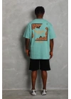 Erkek Baskılı Tişört Kısa Kol Bisiklet Yaka Oversize T-Shirt - Mint Yeşili