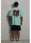 Erkek Baskılı Tişört Kısa Kol Bisiklet Yaka Oversize T-Shirt - Mint Yeşili