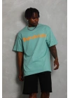 Erkek Baskılı Tişört Kısa Kol Bisiklet Yaka Oversize T-Shirt - Mint Yeşili