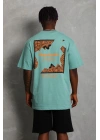 Erkek Baskılı Tişört Kısa Kol Bisiklet Yaka Oversize T-Shirt - Mint Yeşili