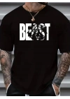 Erkek Baskılı Tişört Kısa Kol Bisiklet Yaka Oversize T-Shirt - Siyah
