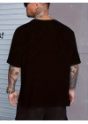 Erkek Baskılı Tişört Kısa Kol Bisiklet Yaka Oversize T-Shirt - Siyah