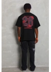 Erkek Baskılı Tişört Kısa Kol Bisiklet Yaka Oversize T-Shirt - Siyah