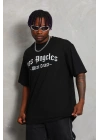 Erkek Baskılı Tişört Kısa Kol Bisiklet Yaka Oversize T-Shirt - Siyah