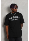 Erkek Baskılı Tişört Kısa Kol Bisiklet Yaka Oversize T-Shirt - Siyah