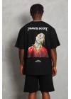 Erkek Baskılı Tişört Kısa Kol Bisiklet Yaka Oversize T-Shirt - Siyah