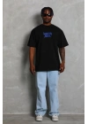 Erkek Baskılı Tişört Kısa Kol Bisiklet Yaka Oversize T-Shirt - - Siyah