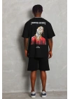 Erkek Baskılı Tişört Kısa Kol Bisiklet Yaka Oversize T-Shirt - Siyah