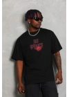Erkek Baskılı Tişört Kısa Kol Bisiklet Yaka Oversize T-Shirt - Siyah