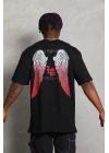 Erkek Baskılı Tişört Kısa Kol Bisiklet Yaka Oversize T-Shirt - Siyah