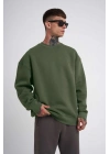 ERKEK Bisikilet Yaka 3 İplik Pamuklu SweatShirt - Haki