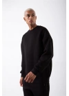 ERKEK Bisikilet Yaka 3 İplik Pamuklu SweatShirt - Siyah