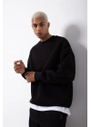ERKEK Bisikilet Yaka 3 İplik Pamuklu SweatShirt - Siyah